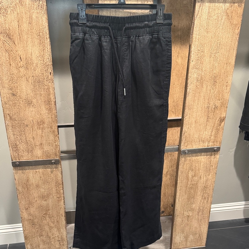 Quince European Linen Black Wide Leg Pants